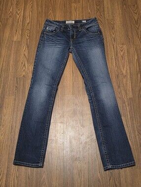 MEK Denim Dathan Straight Bootcut Dark Wash Distressed Jeans Womens W29 L34 Y2K